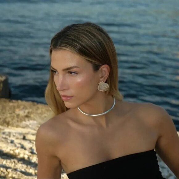 Seashell Silver Stainless Steel Waterproof Earrings - Picture 3 of 16